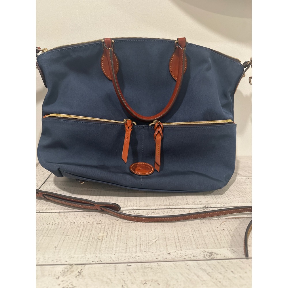 Dooney & Bourke Wayfarer Navy Blue Nylon Leather Trim Satchel Crossbody Bag